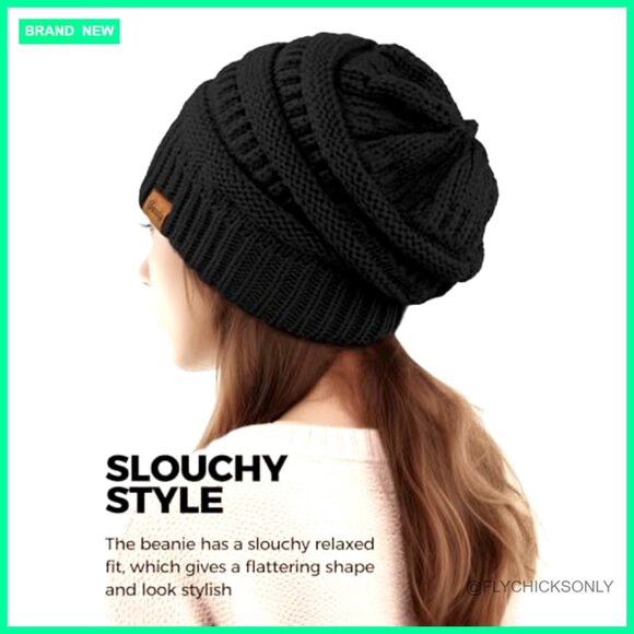 Chunky Cable Knit Slouchy Beanie Winter Hat Warm Stretch Fit One Size - Picture 4 of 7